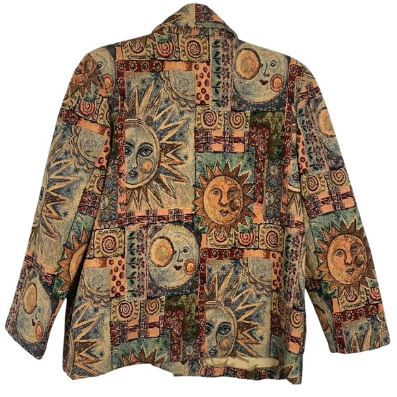 Vintage 90s Sun and Moon Celestial Tapestry Lined 3-Button Blazer - Picture 8 of 11